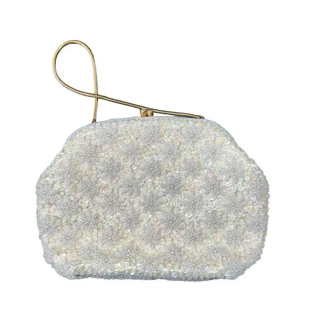 Antique Intricately Beaded Ivory Evening Clutch